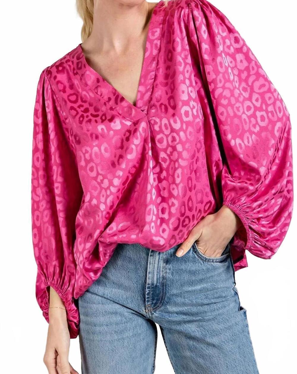 NEW EE:SOME madison satin animal print blouse in hot pink